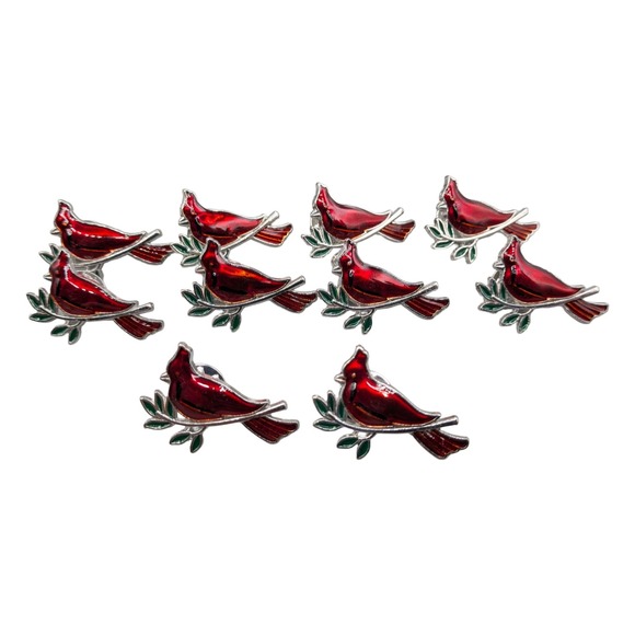 Unbranded Jewelry - Red Cardinal Bird Enamel Pins Silver Tone Set of 10 Holiday Nature Lapel Pins